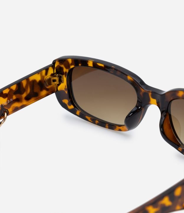 Óculos de Sol Quadrado com Estampa Animal Print e Cordão de Bolinhas Marrom 6