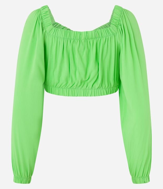 Blusa Cropped em Viscose com Elástico no Decote e Franzido no Busto