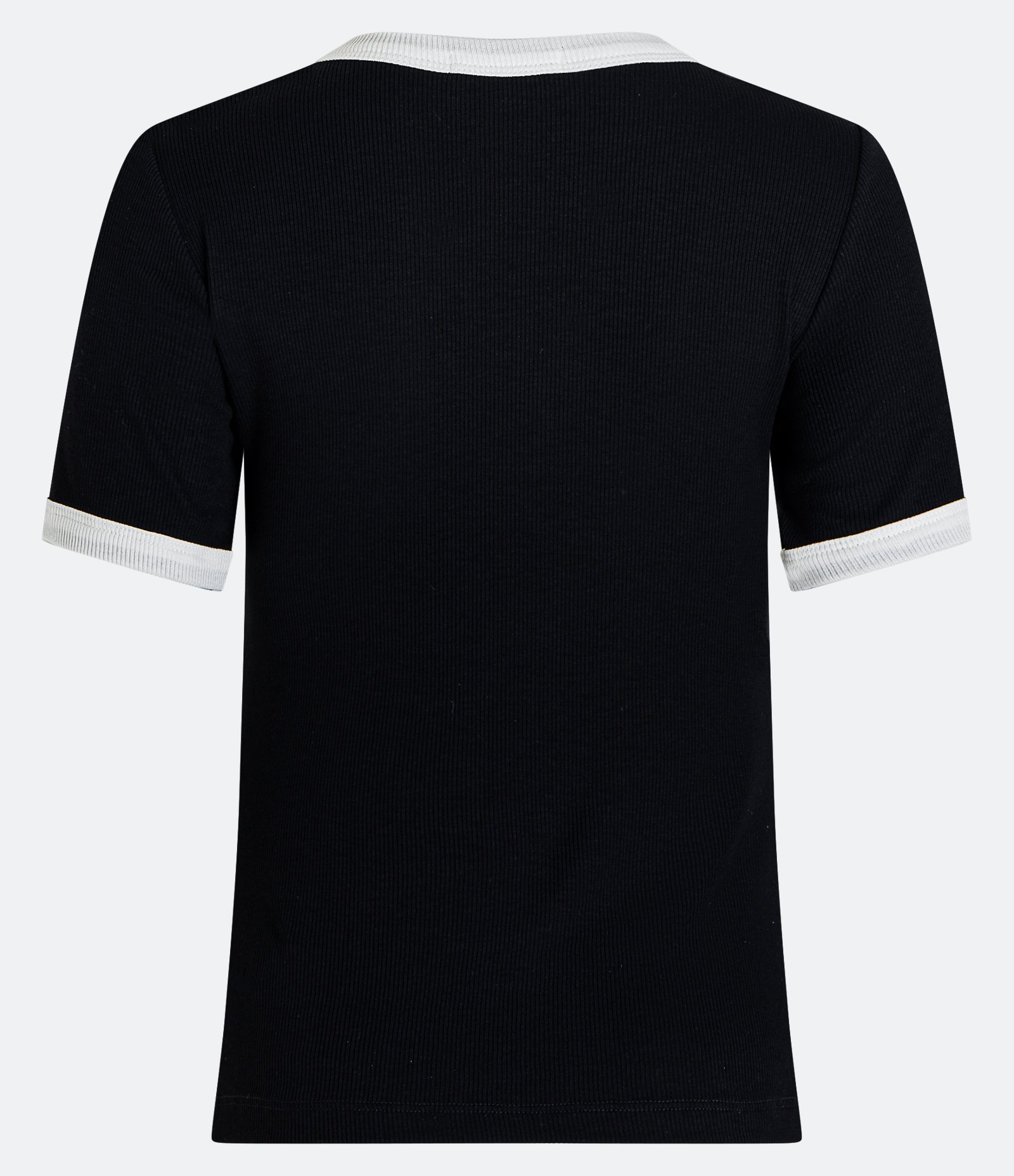 Blusa Meia Malha com Contraste na Gola e Manga Curta Preto 3