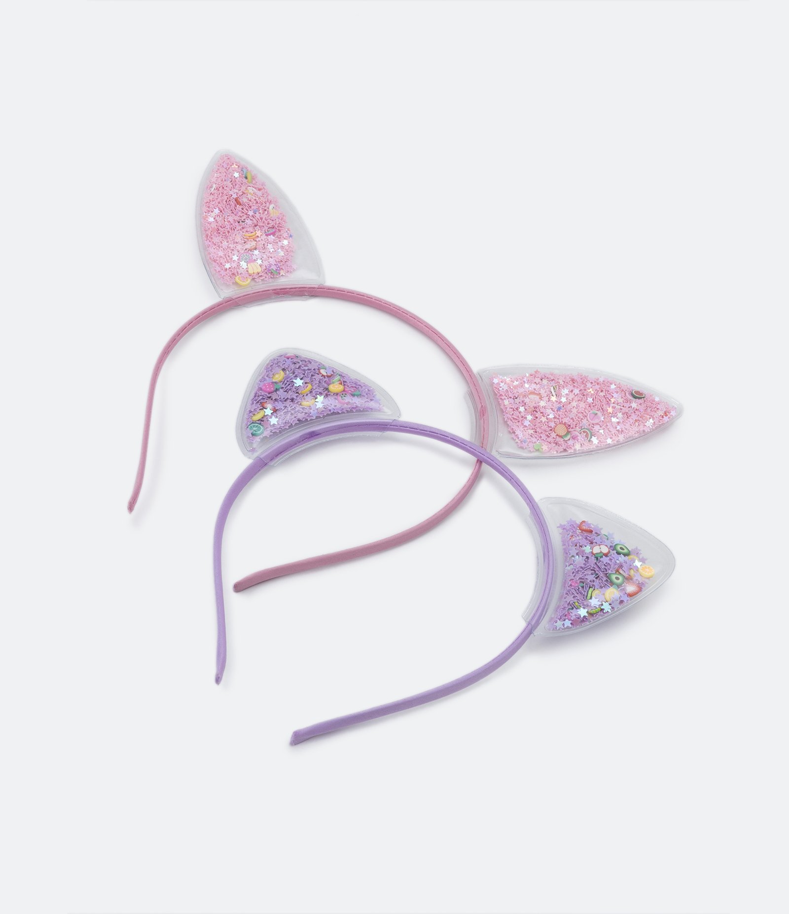 Kit 02 Tiaras Infantis com Orelhinhas e Brilhinhos - Tam U Roxo/Rosa 1