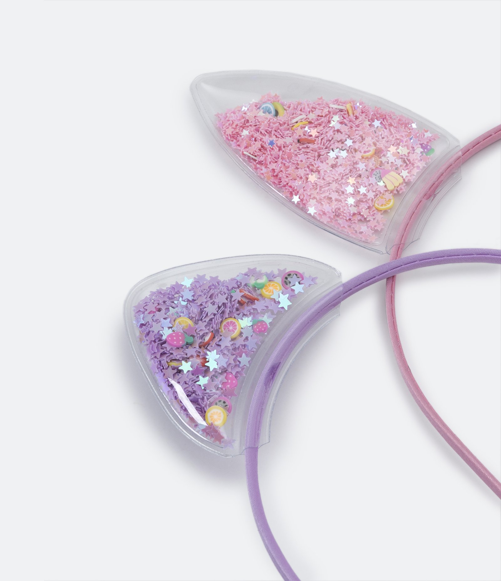 Kit 02 Tiaras Infantis com Orelhinhas e Brilhinhos - Tam U Roxo/Rosa 4