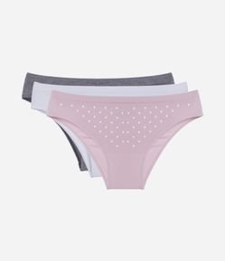 Kit 03 Calcinhas Biquíni em Poliamida com Elástico no Cós
