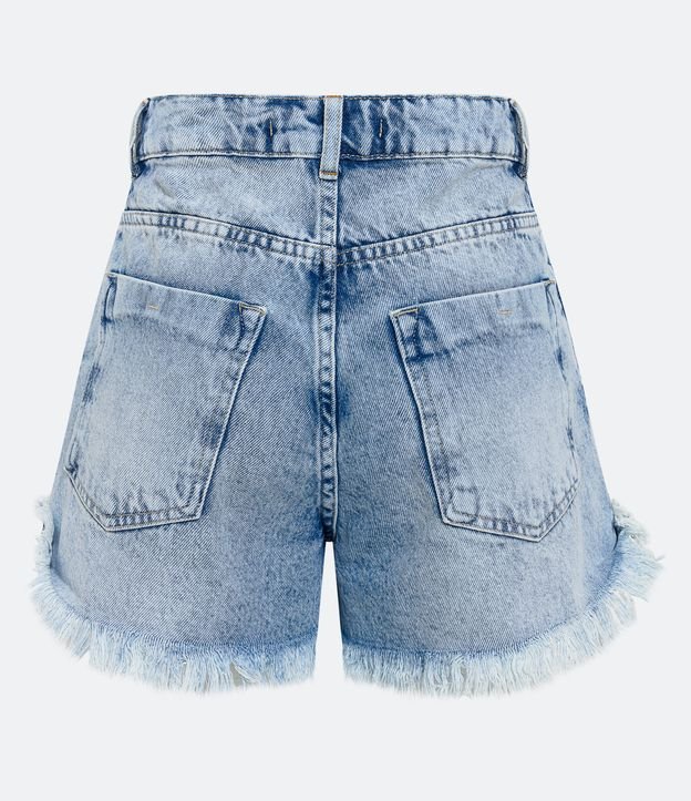 Short Cintura Alta em Jeans com Chaveiro e Puídos Azul 6