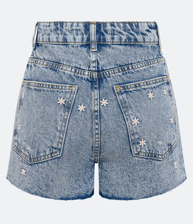 Short Mom Jeans com Bordados de Margaridas Azul 7