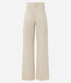 Calça Wide Leg em Sarja com Bolso Cargo sem Lapela