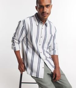 Camisa Overshirt em Tricoline Texturizada e com Listras