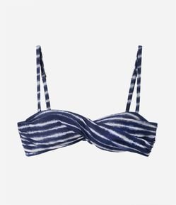 Biquíni Top em Microfibra Listrada com Trocido no Busto