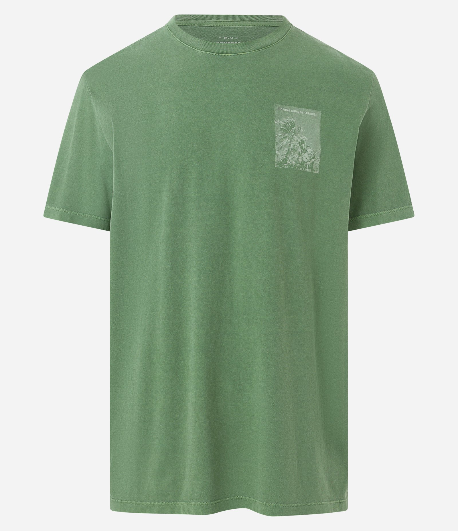 Camiseta Comfort em Meia Malha com Estampa Tropical Summer Paradise Verde 1
