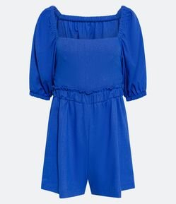 Macaquinho em Linho com Manga Balonê e Cós com Babado