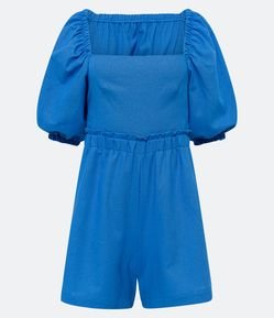 Macaquinho em Linho com Manga Balonê e Cós com Babado