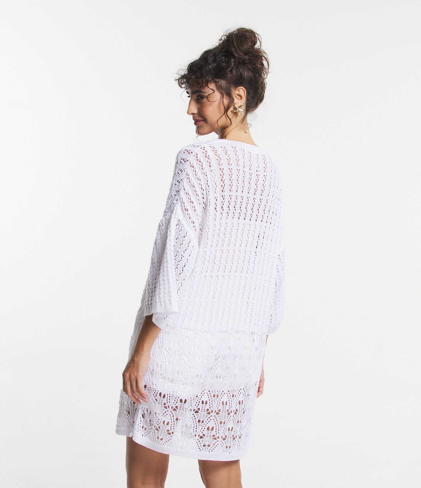 Kimono em Tricô Alongado com Mix de Pontos Branco 3
