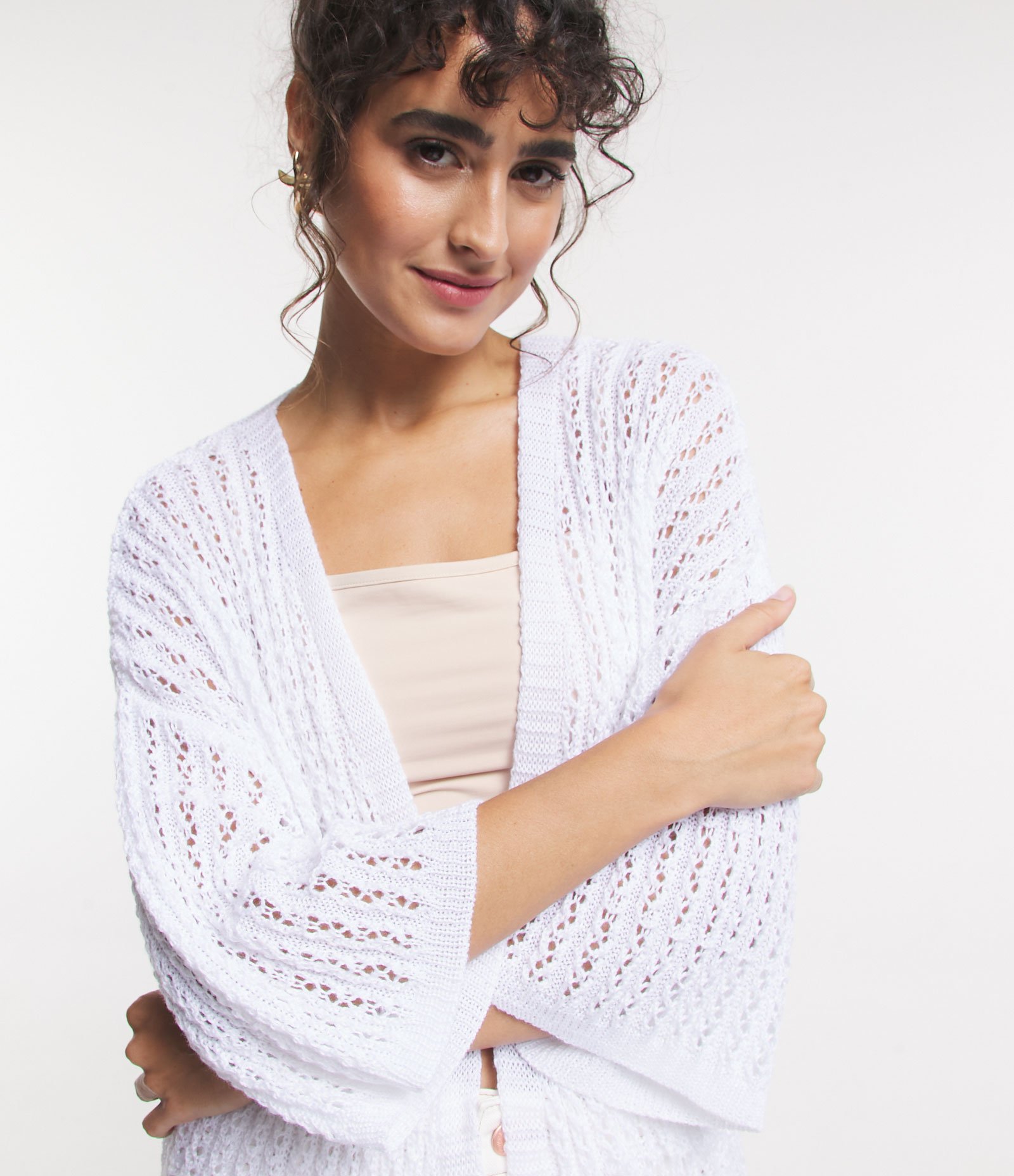 Kimono em Tricô Alongado com Mix de Pontos Branco 4