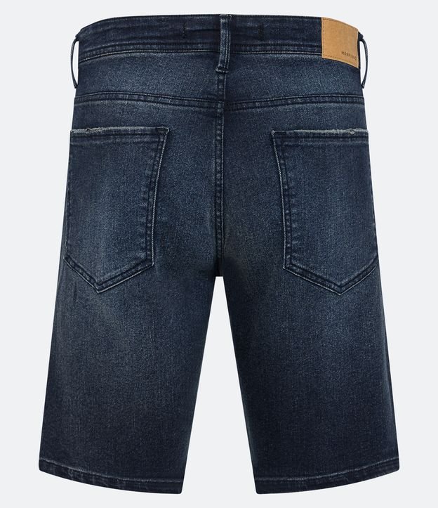 Bermuda Slim Jeans com Bolsos e Leves Puídos Azul Escuro 7