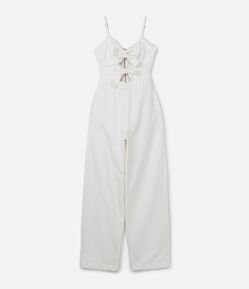 Macacão Longo em Sarja de Alcinha com Laços no Frontais