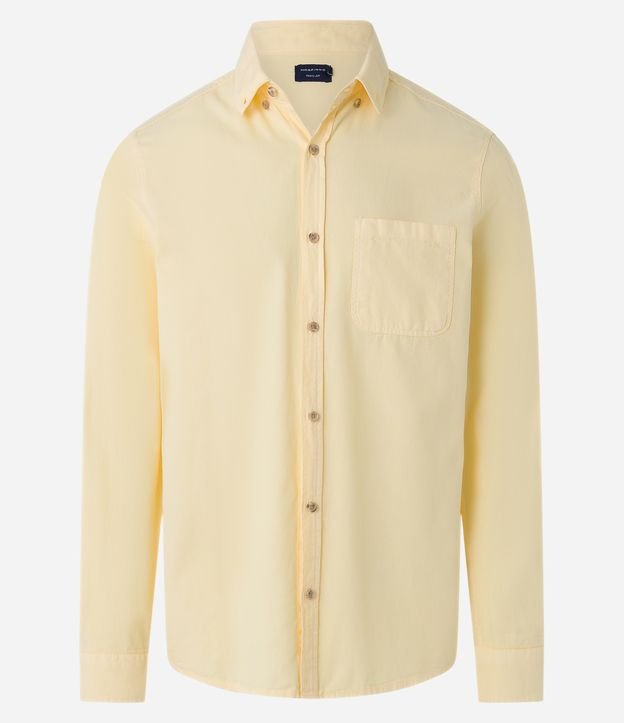 Camisa Regular em Oxford com Bolso Frontal Amarelo Claro 7