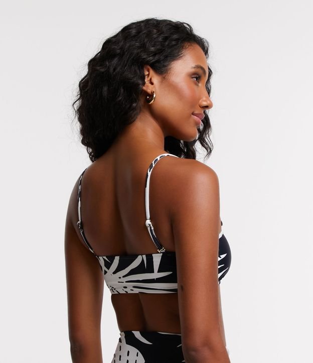 Biquíni Top Bandeau em Poliamida com Estampa Folhagens Preto/ Branco 3