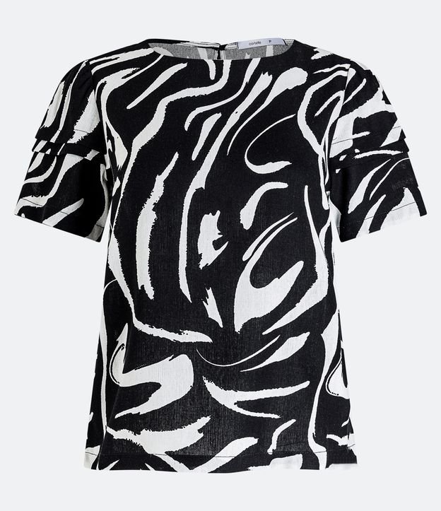 Blusa Manga Curta em Viscolinho com Estampa Abstrata Rupestre