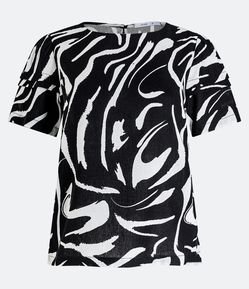 Blusa Manga Curta em Viscolinho com Estampa Abstrata Rupestre