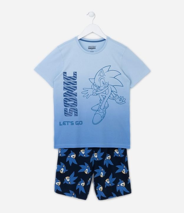 Pijama Curto Infantil com Estampa do Sonic Degradê - Tam 5 a 14 Anos