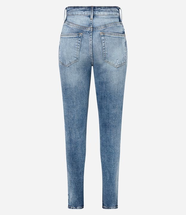 Calça Mom Jeans Cintura Alta e com Bolsos Azul 6