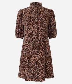 Vestido Curto com Manga Bufante e Estampa Animal Print