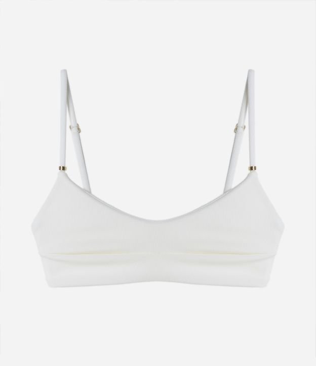 Biquíni Top Camisetinha Canelado com Alças Fixas e Detalhe Metalizado Off White 5