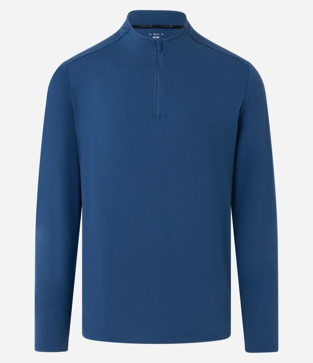 Camiseta Esportiva Dry Fit com Zíper Azul Marinho 7