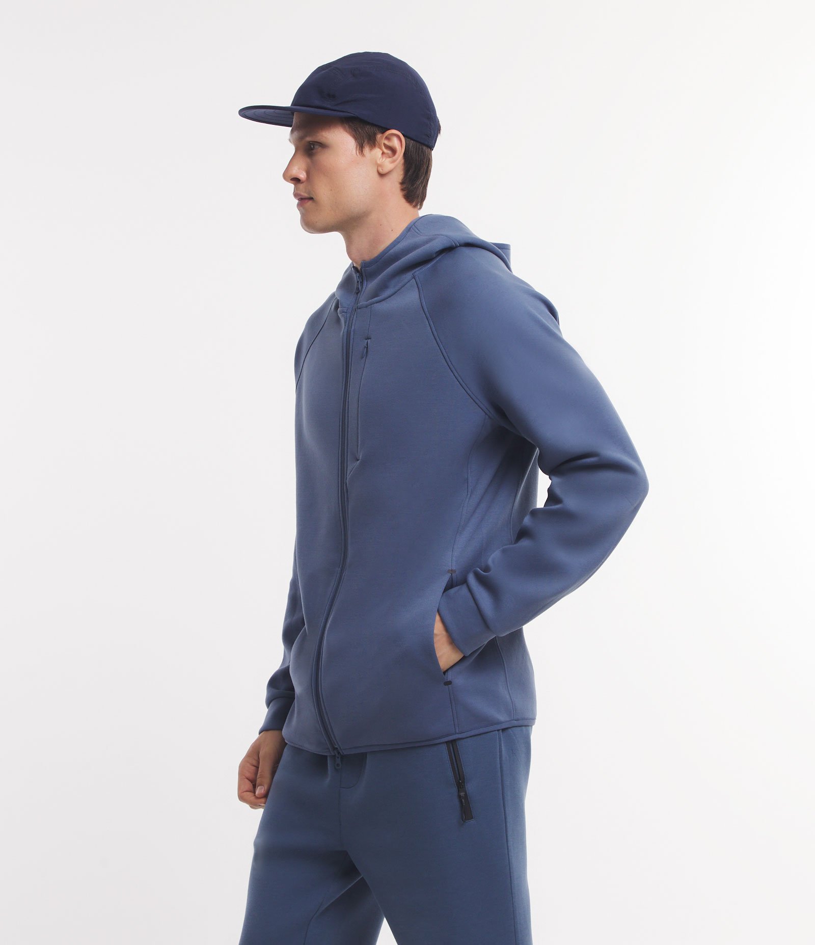 Blusão Aberto Esportivo em Fleece com Capuz e Bolso com Zíper Azul Médio 1