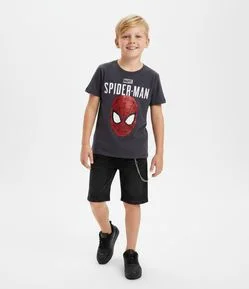 Camiseta Infantil com Estampa Paetê Interativa do Homem Aranha - Tam 3 a 8 anos