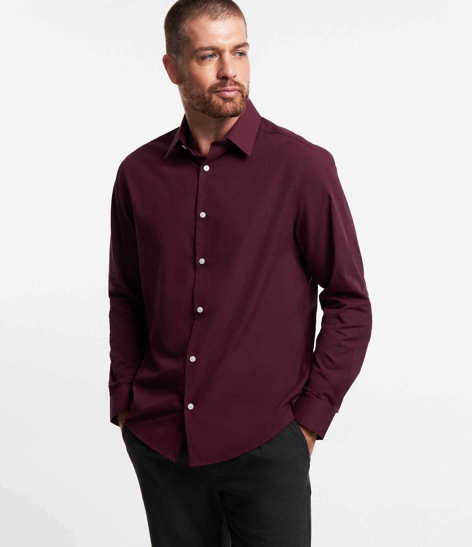 Camisa Regular Básica em Algodão com Fil a Fil Bordô 1