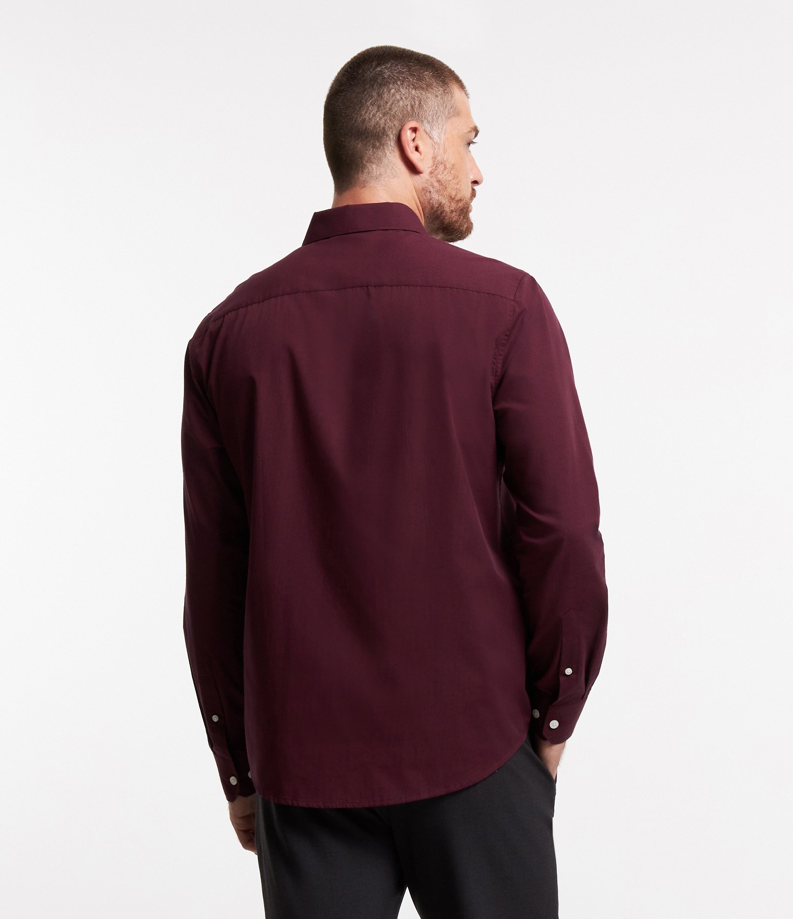 Camisa Regular Básica em Algodão com Fil a Fil Bordô 4