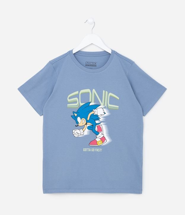 Camiseta Manga Curta Infantil com Estampa do Sonic - Tam 4 a 12 anos