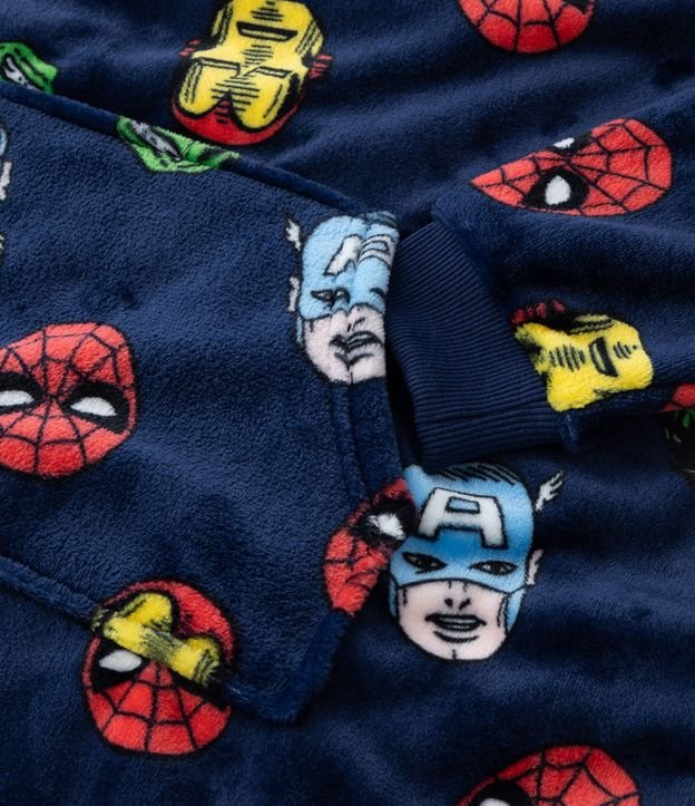 Poncho Infantil em Fleece com Estampa dos Vingadores - Tam 3 ao 12 anos Azul 4