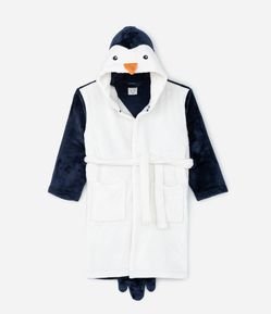 Roupão Infantil em Fleece com Bordado de Pinguim - Tam 3 ao 8 anos