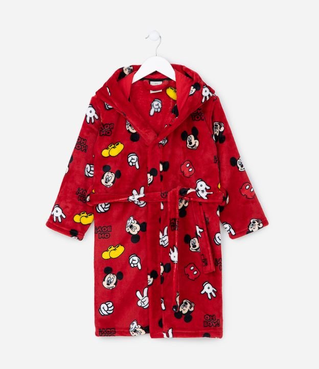 Roupão Infantil em Fleece Estampado Mickey com Capuz - Tam 3 a 8 anos
