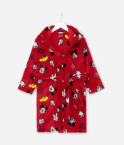 Roupão Infantil em Fleece Estampado Mickey com Capuz - Tam 3 a 8 anos