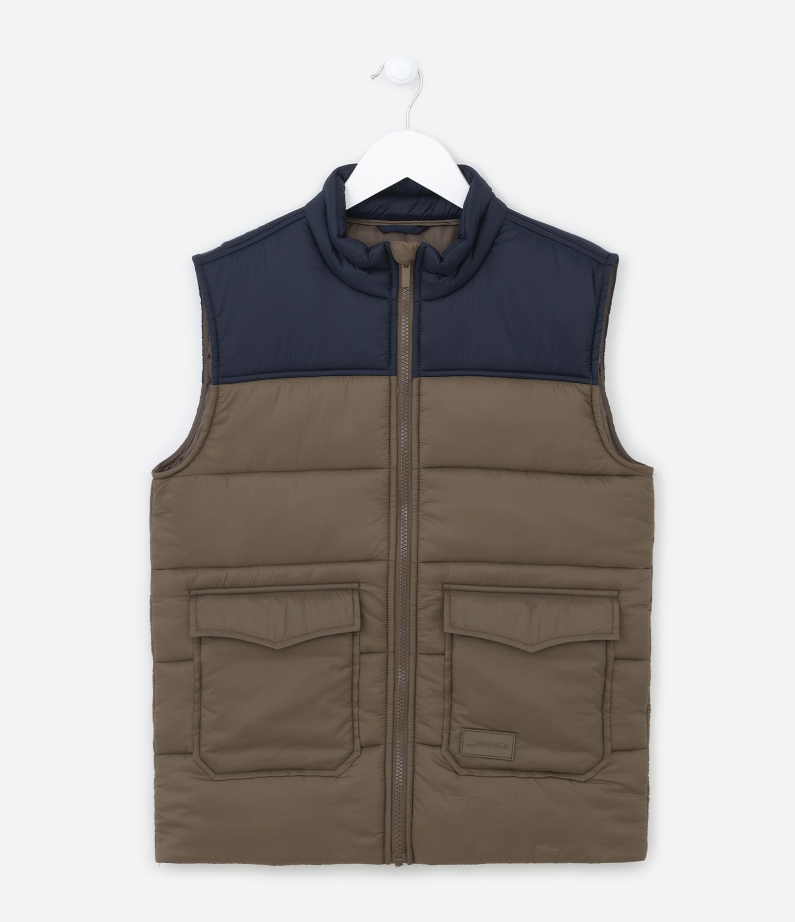Colete Infantil com Recorte e Bolsinhos - Tam 5 a 14 anos Marrom/Azul Marinho 1