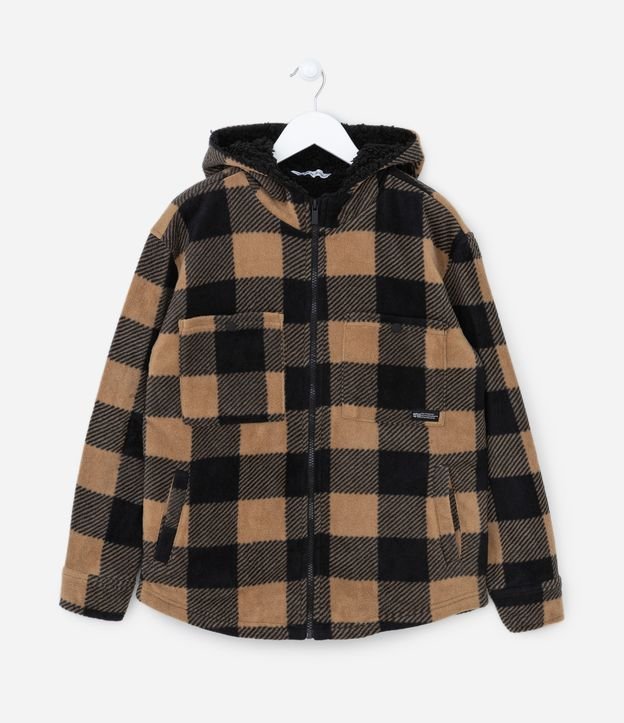 Camisa Manga Longa Infantil em Fleece Xadrez - Tam 5 a 14 anos