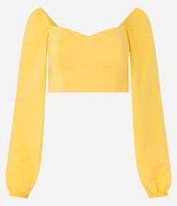 Blusa Cropped em Ponto Roma com Decote Coração