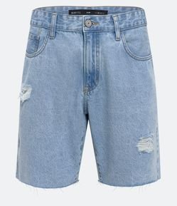 Bermuda Slim Jeans com Puídos e Barra a Fio