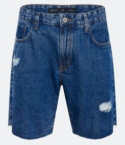 Bermuda Slim Jeans com Puídos e Barra a Fio