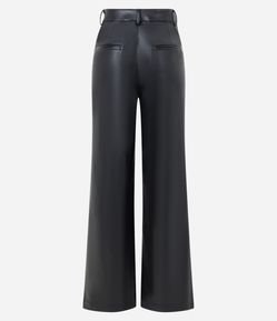 Calça Reta em Pu com Bolsos