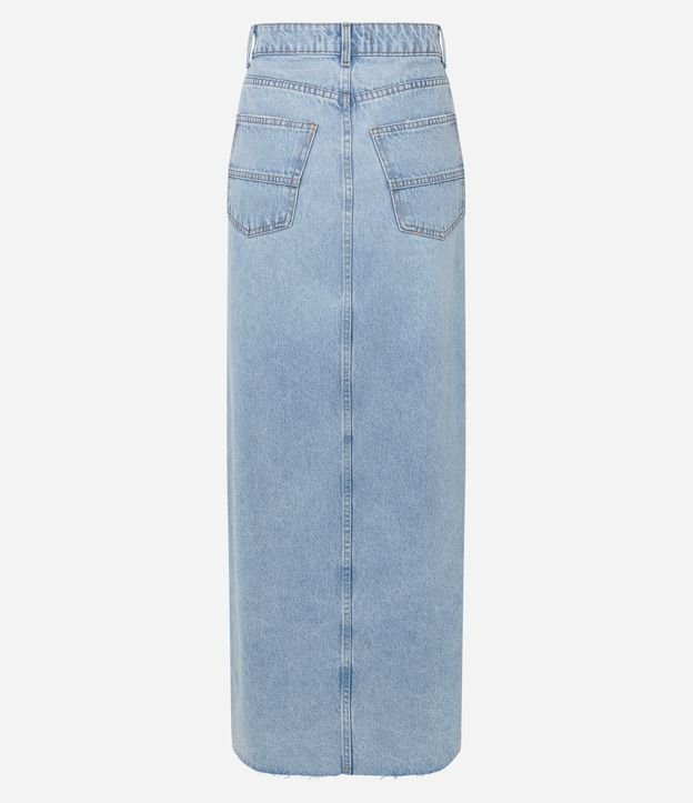 Saia Longa Jeans com Fenda Frontal e Puídos na Altura do Quadril Azul Claro 6