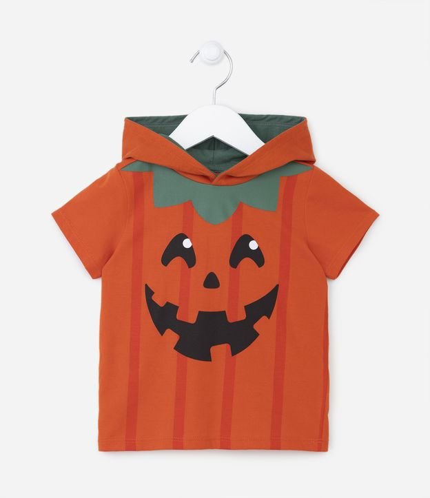 Camiseta Infantil com Estampa Interativa Abóbora Halloween- Tam 1 a 5 Anos Laranja 1