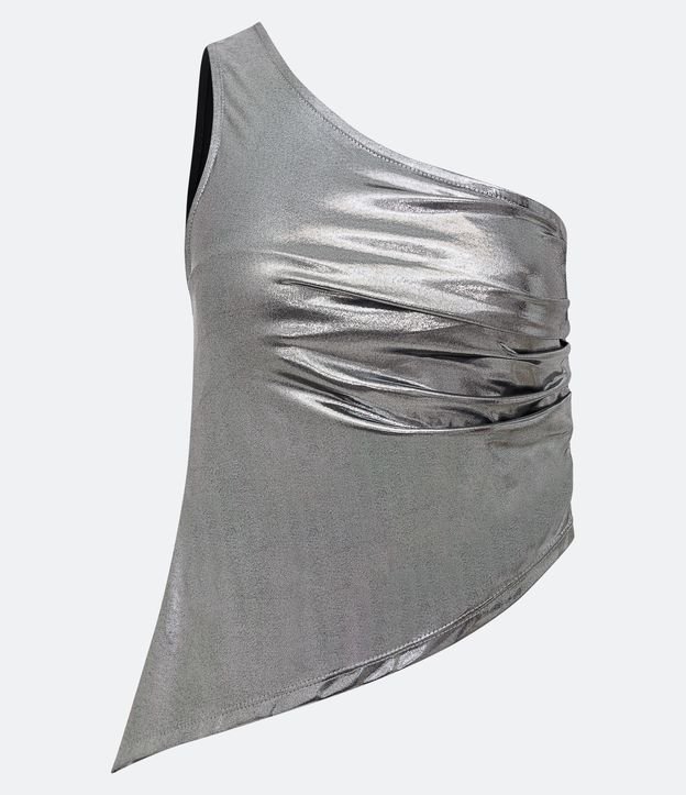 Blusa Ombro Único Metalizada com Franzido Lateral Prata 5