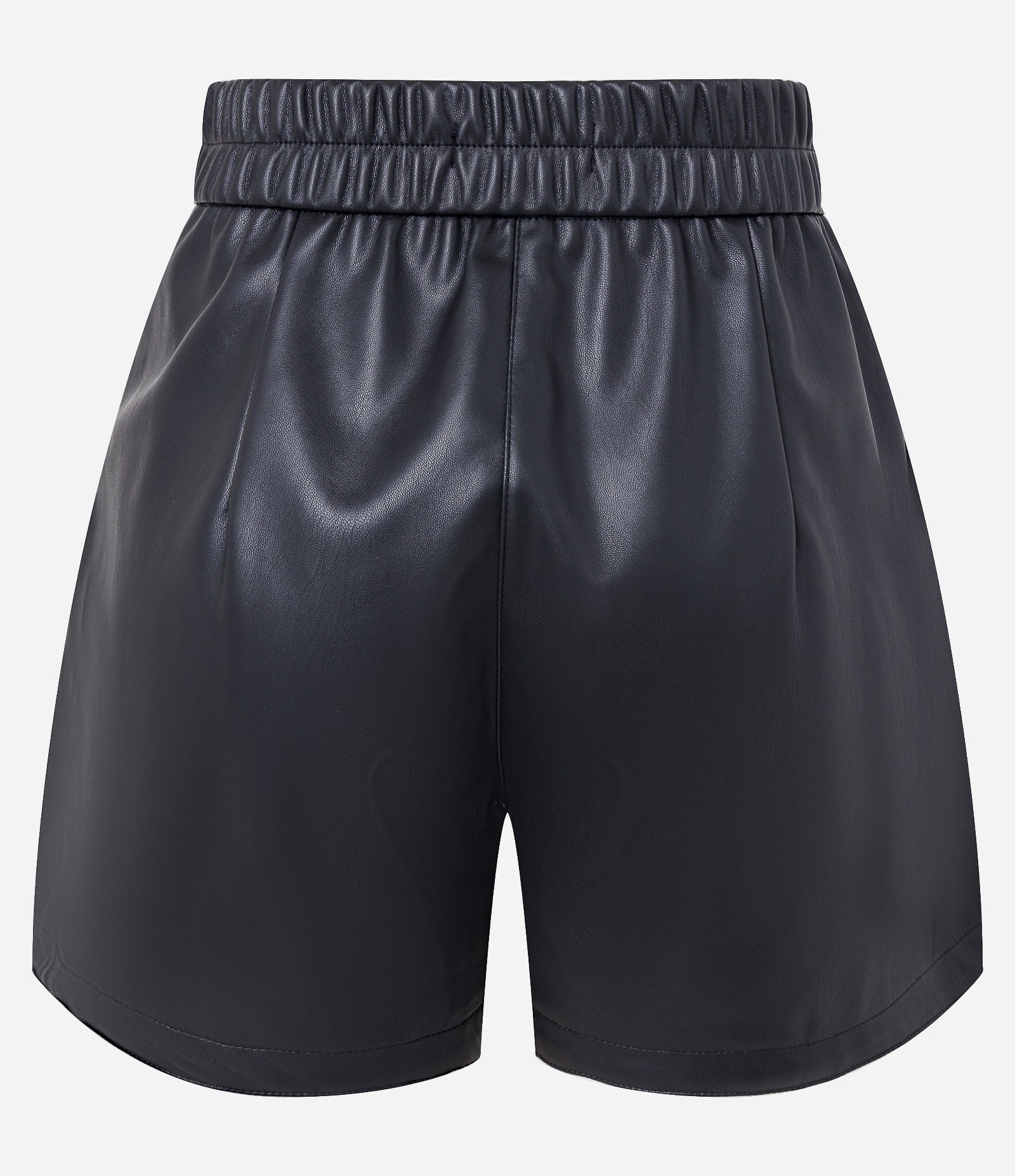 Short em PU com Bolsos Frontais e Cós Elástico Preto 6