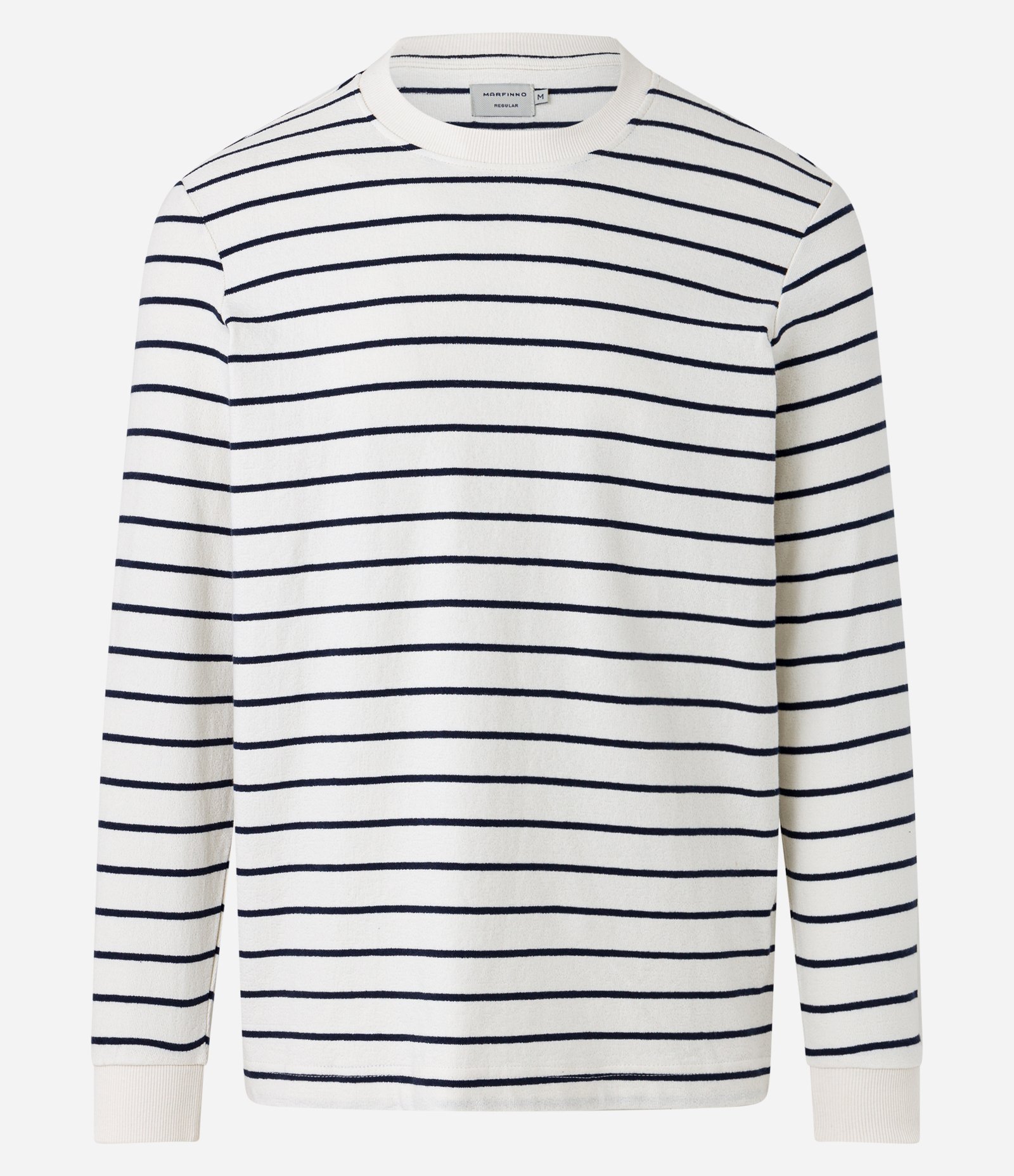 Camiseta Regular em Algodão Texturizado e Estampa de Listras Branco/Azul 4