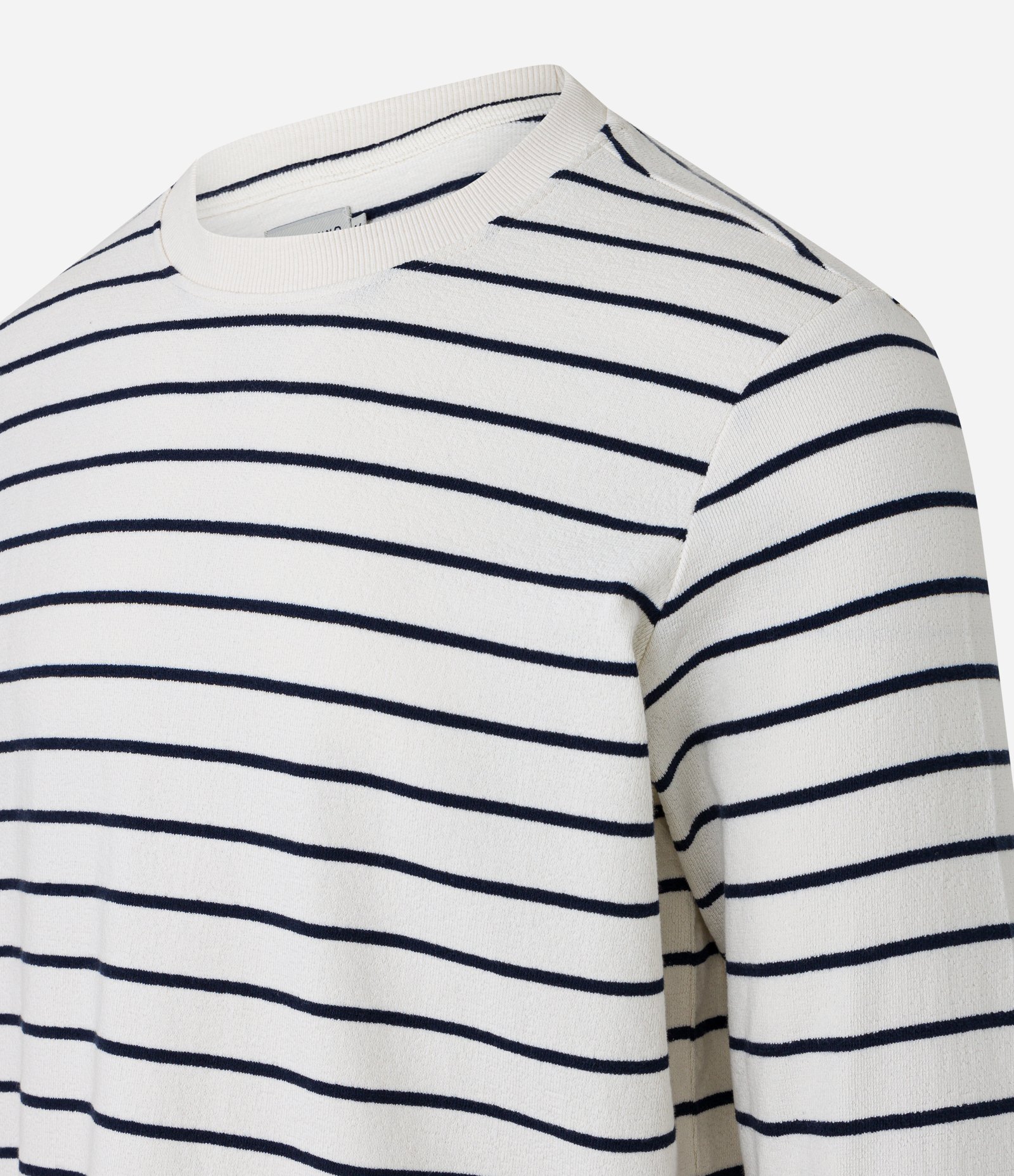 Camiseta Regular em Algodão Texturizado e Estampa de Listras Branco/Azul 5