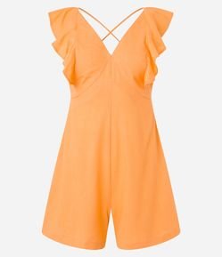 Macaquinho em Linho com Babado nos Ombros e Busto