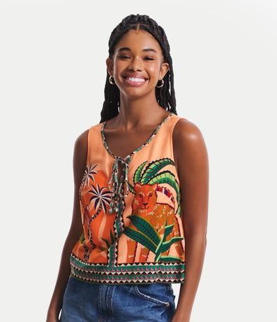 Blusa Sem Manga em Viscose com Estampa Pantanal Menor preço em Blusa Sem Manga em Viscose com Estampa Pantanal